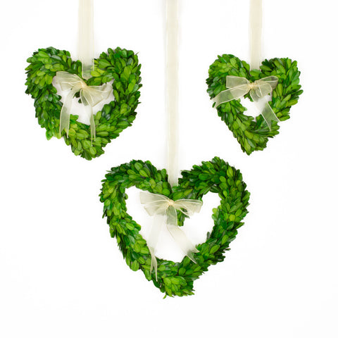 Preserved Boxwood Heart Wreaths - 3 Piece Set